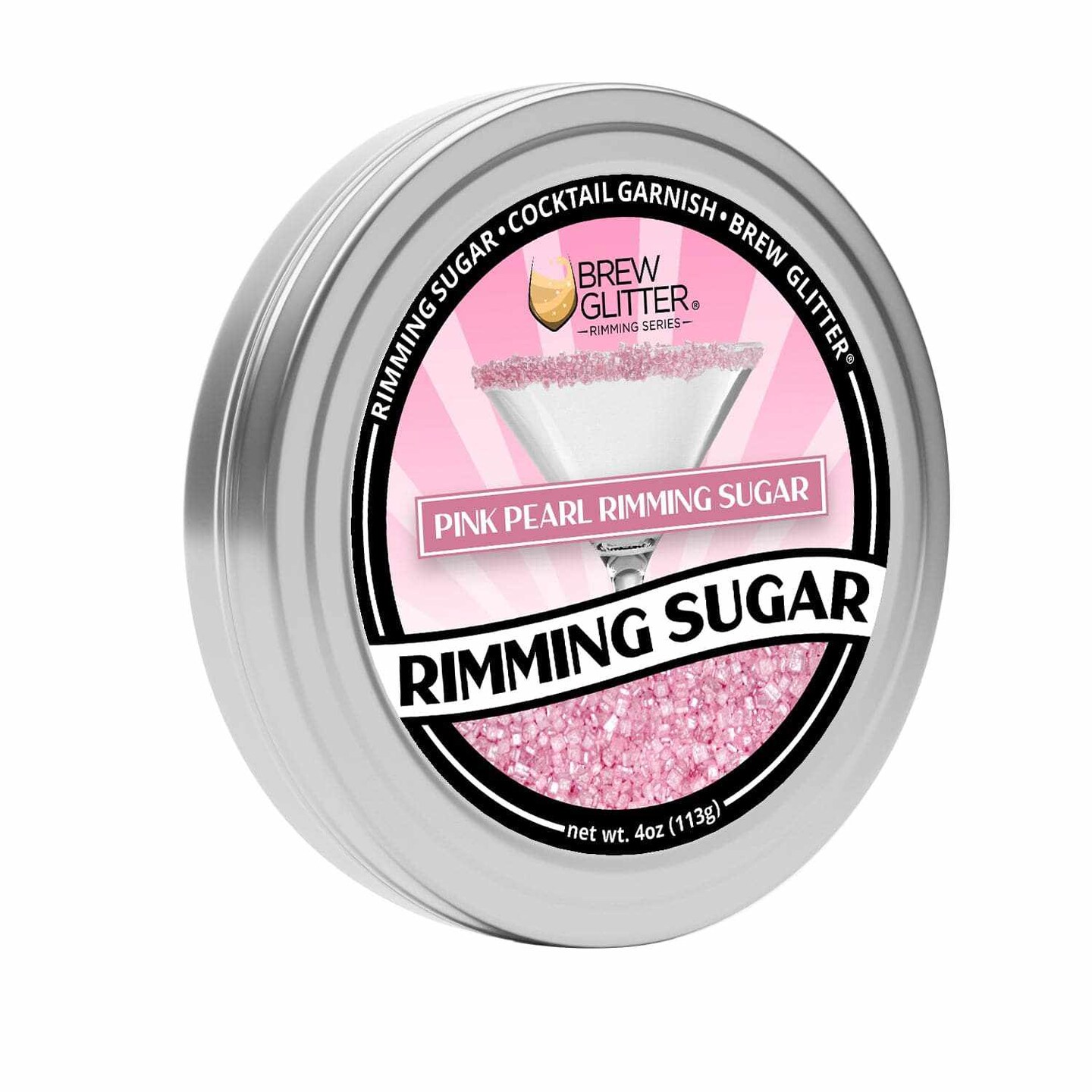 Brew Glitter - Pink Pearl Rimming Sugar (4oz, 1x Bar Tin) Cocktail Garnish for Mixed Drinks &#x26; Refreshments