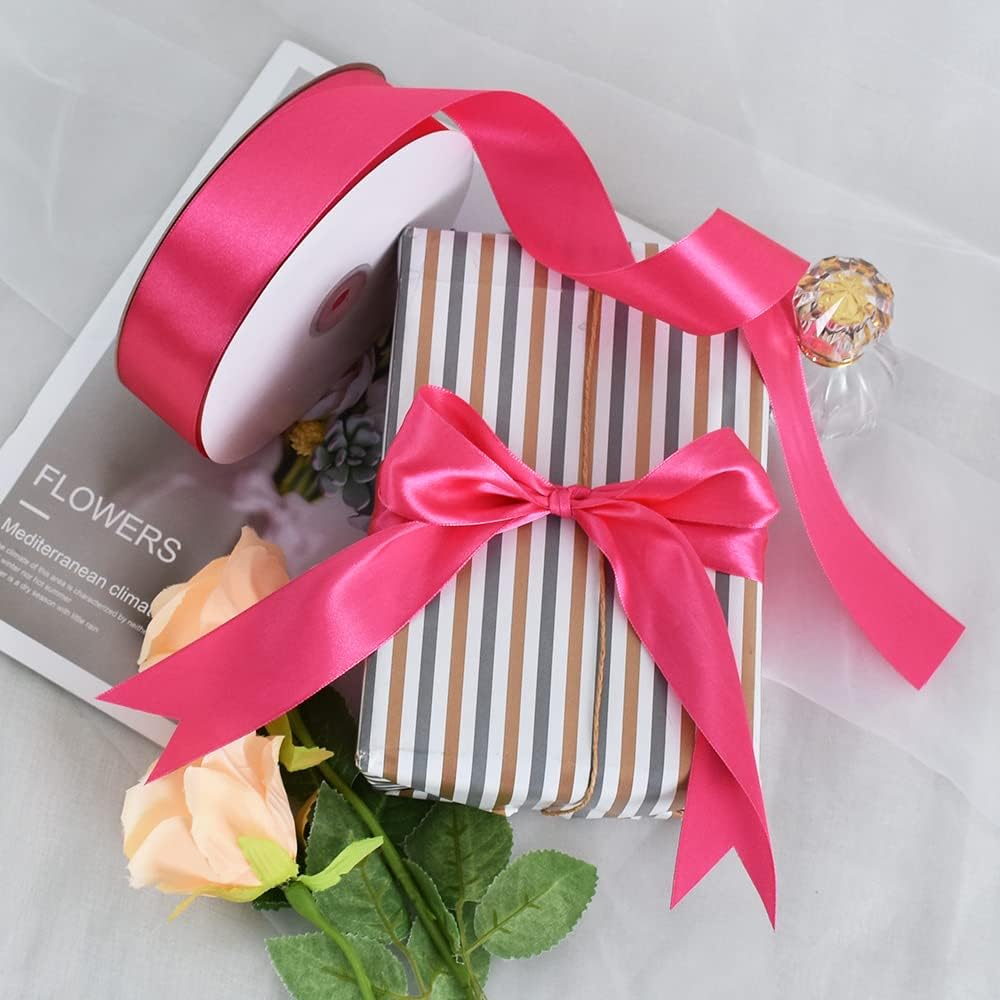 1-1/2 Inch (40mm) x 100 Yard Shocking Pink Wide Satin Ribbon Solid Fabric Ribbon for Gift Wrapping Chair Sash Valentine's Day Wedding Birthday Party Decoration Hair Floral Craft Sewing