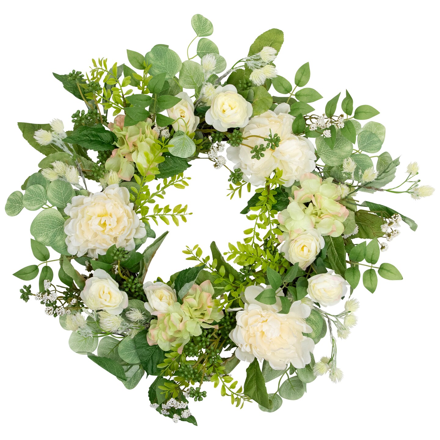 Northlight Hydrangea and Ranunculus Floral Eucalyptus Wreath - Thumbnail 4