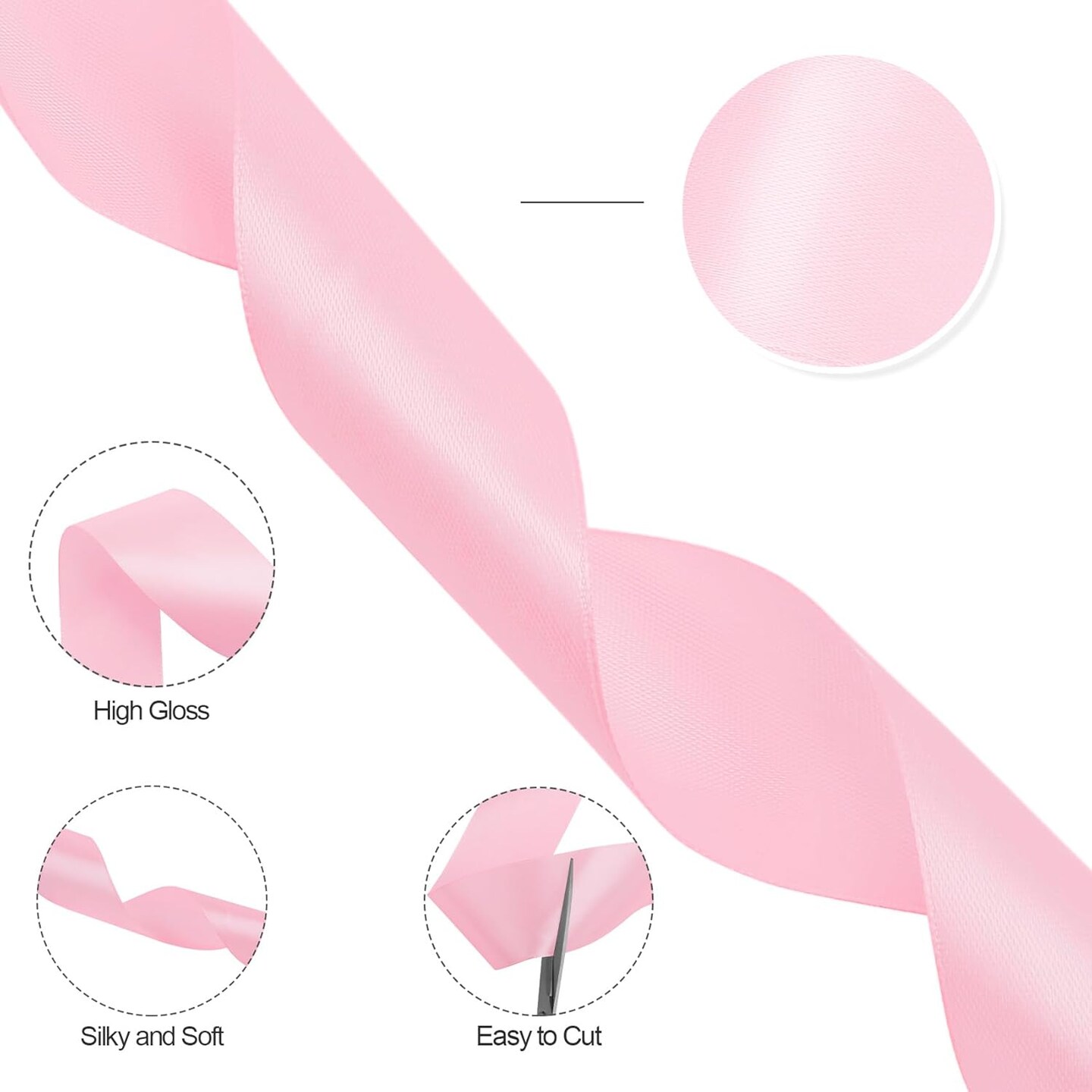 Pink Ribbon 1 1/2 inch, 100 Yards Pink Satin Ribbon, Ribbon for Gift Wrapping, Ribbon for Flower Bouquet, Fabric Polyester Ribbons for Crafts, Slik Hair Ribbon for Wedding Pink Bow Party Decorations