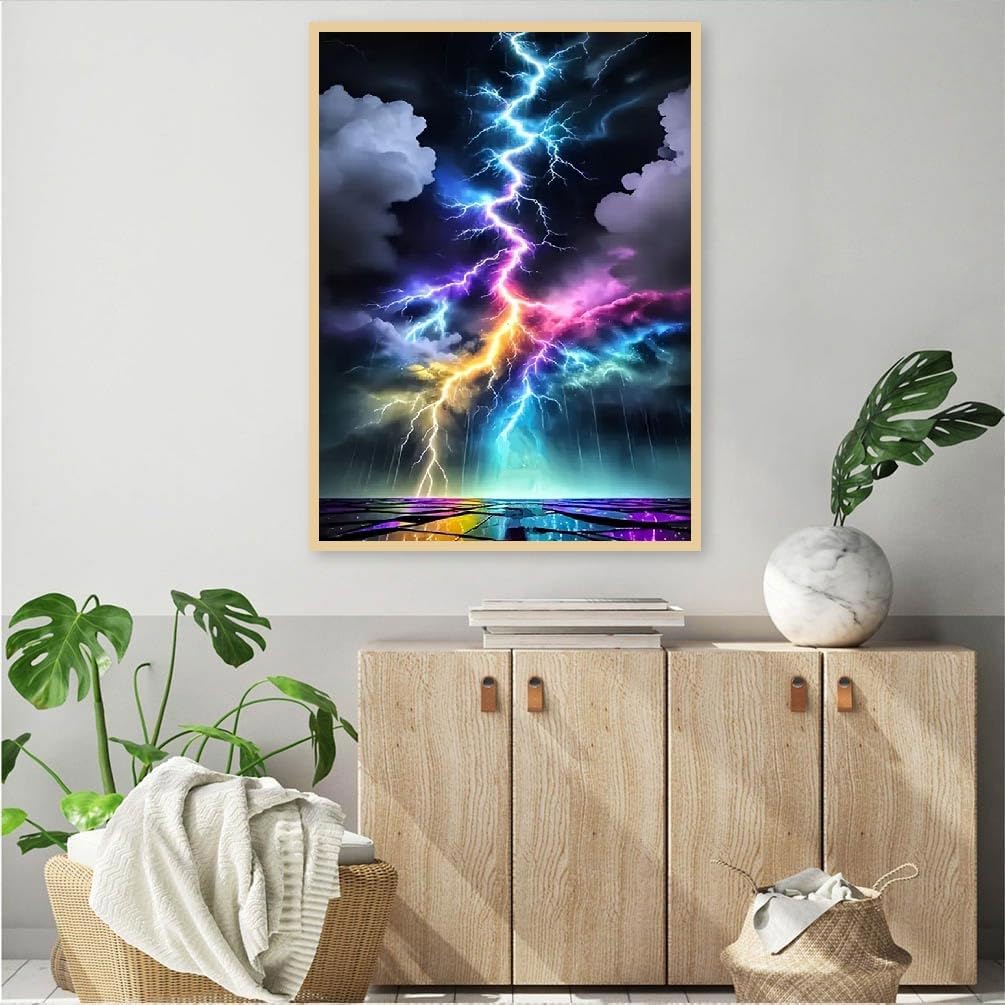 Lightning Diamond Art Kit for Adults – 5D DIY Round Gem Painting, Beginner-Friendly, Home Wall Décor Gift, 12x16 Inch