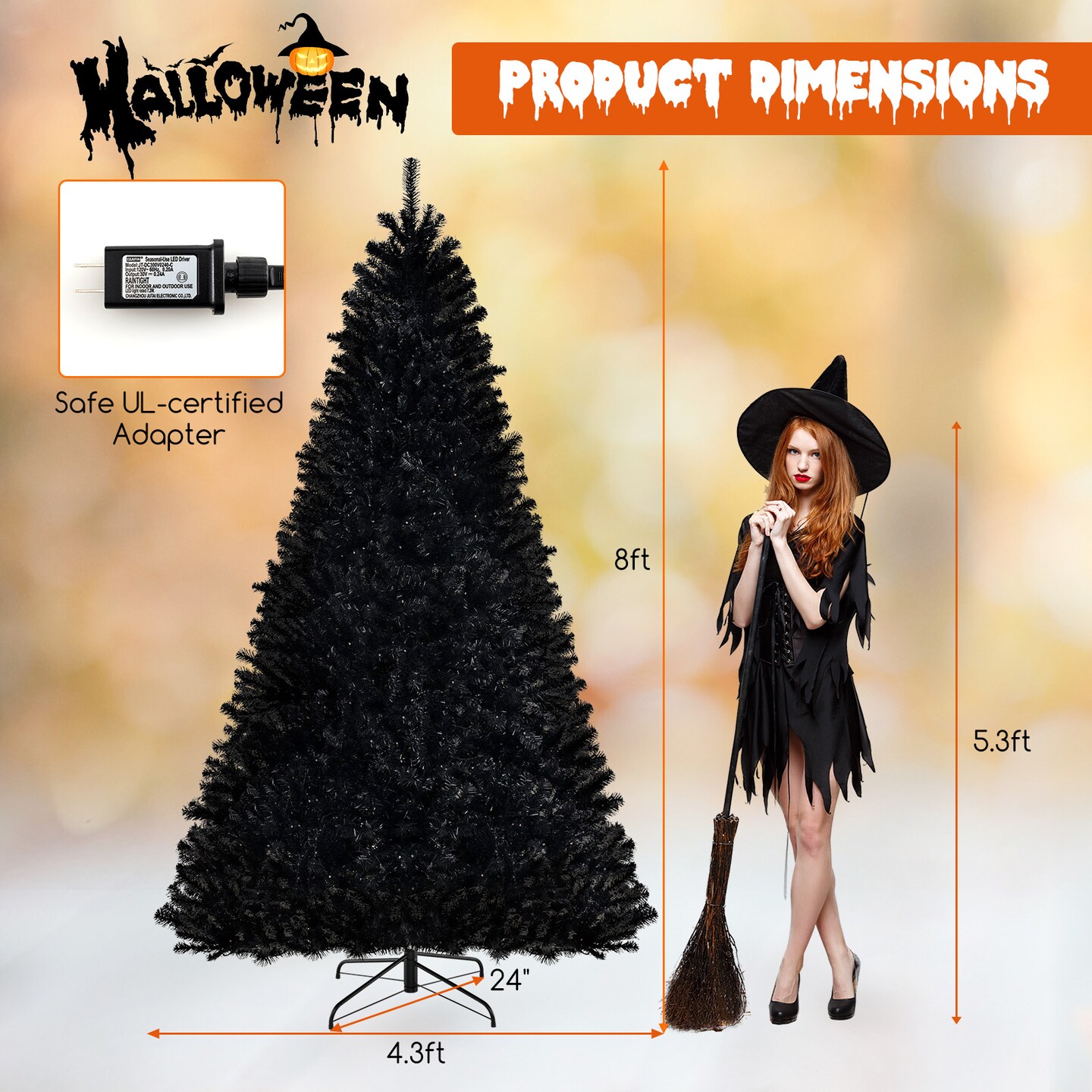 Artificial Christmas Tree with 6 Lighting Modes and Spooky Sounds for Halloween Decoration