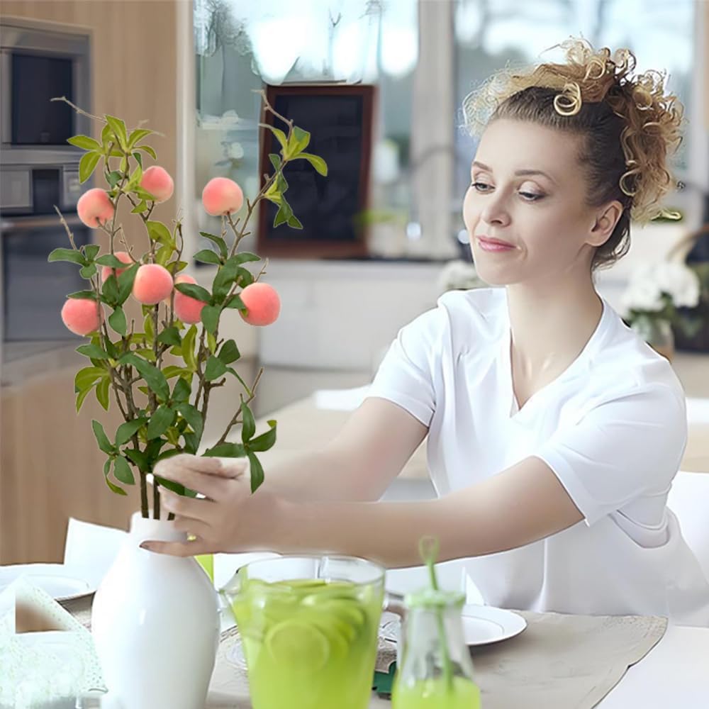 3 Bunches 27.5inch Artificial Peach Branches Faux Fruit Realistic