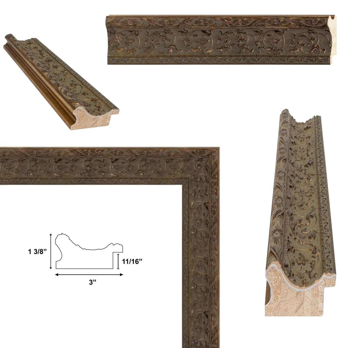 Wide Dark Gold Ornate Vine Picture Frame 11x16 frame