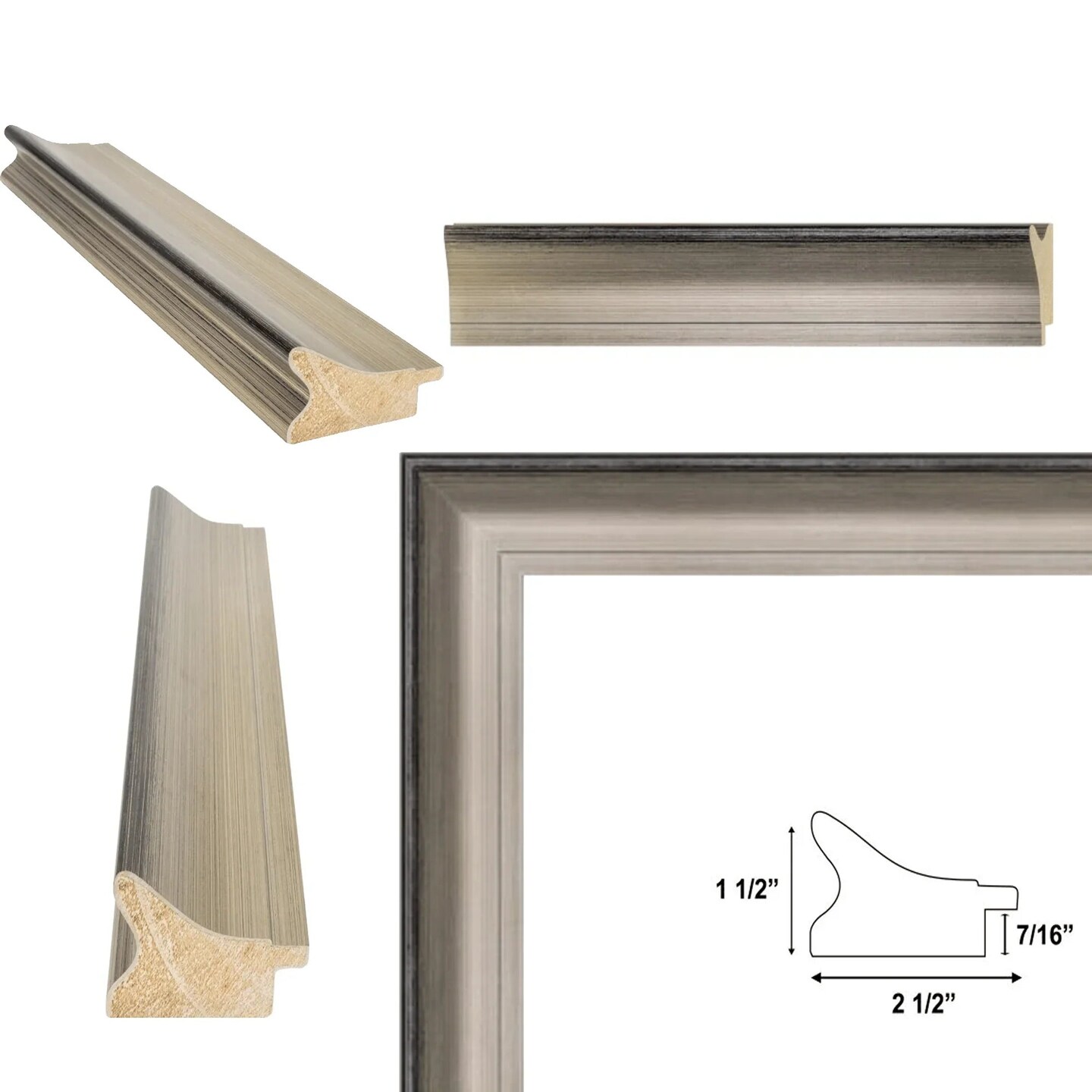 Wide Scoop Brushed Silver Picture Frame 16x16 frame