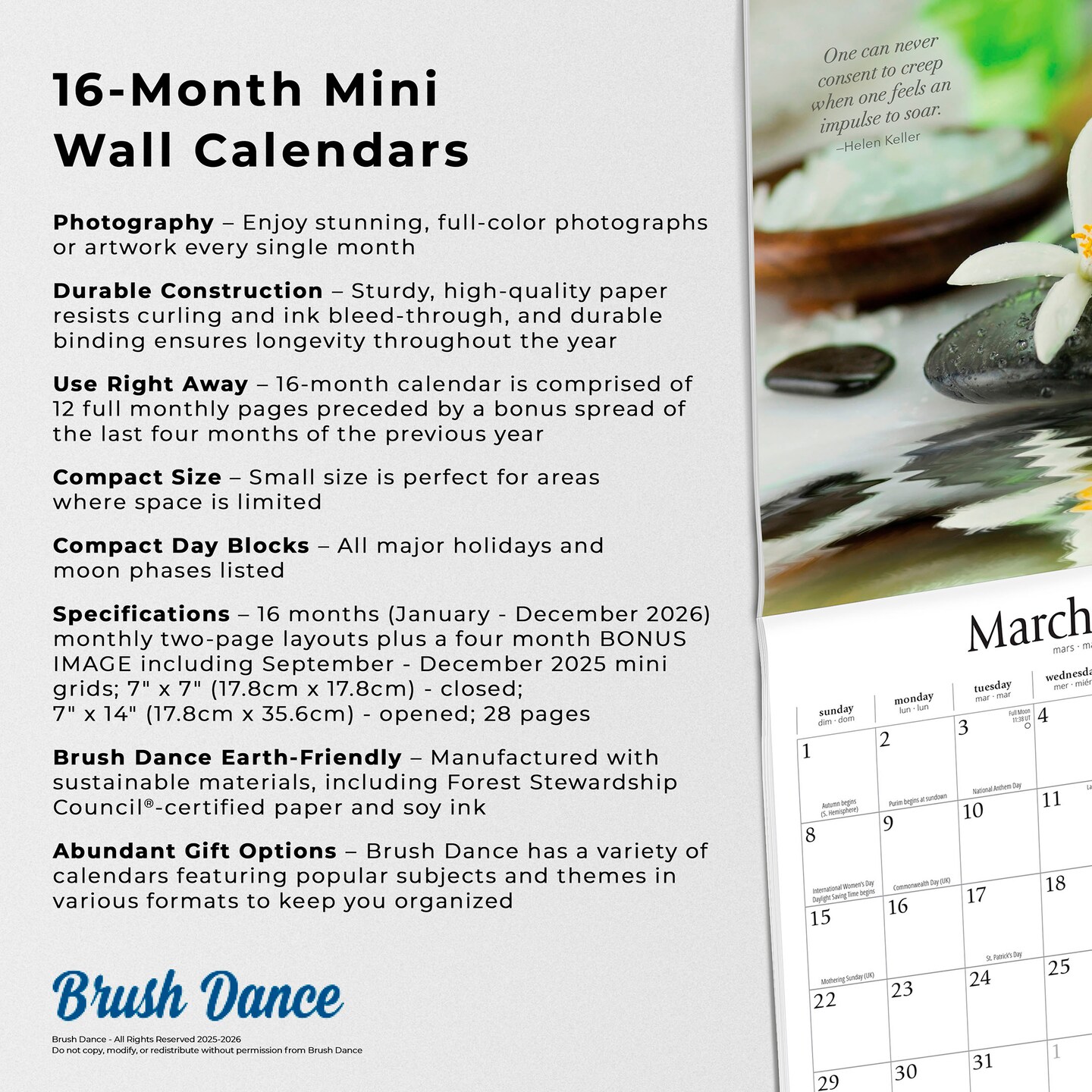 Mindful Living | 2026 7 x 14 Inch (Hanging) Monthly Mini Wall Calendar