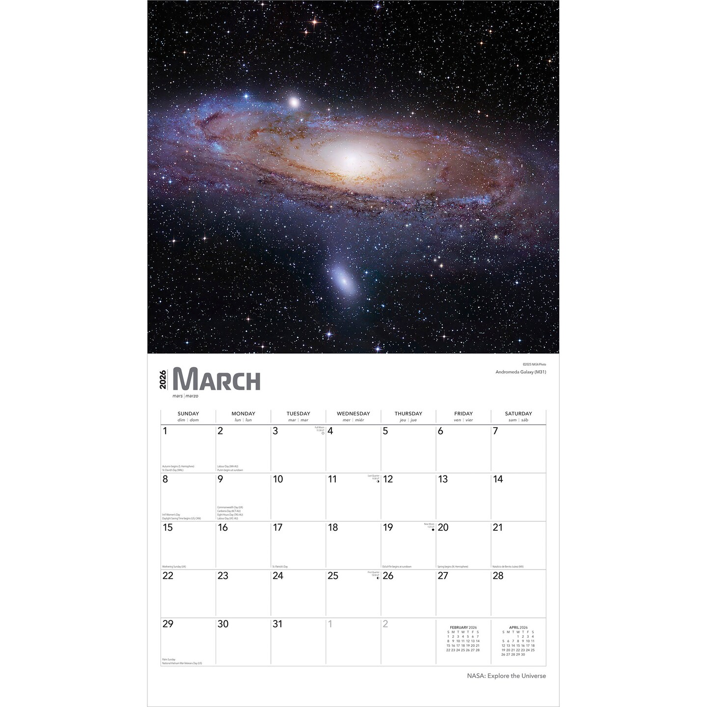 NASA Explore the Universe | 2026 14 x 24 Inch (Hanging) Monthly Deluxe Wall Calendar | Foil Stamped Cover | Plastic-Free