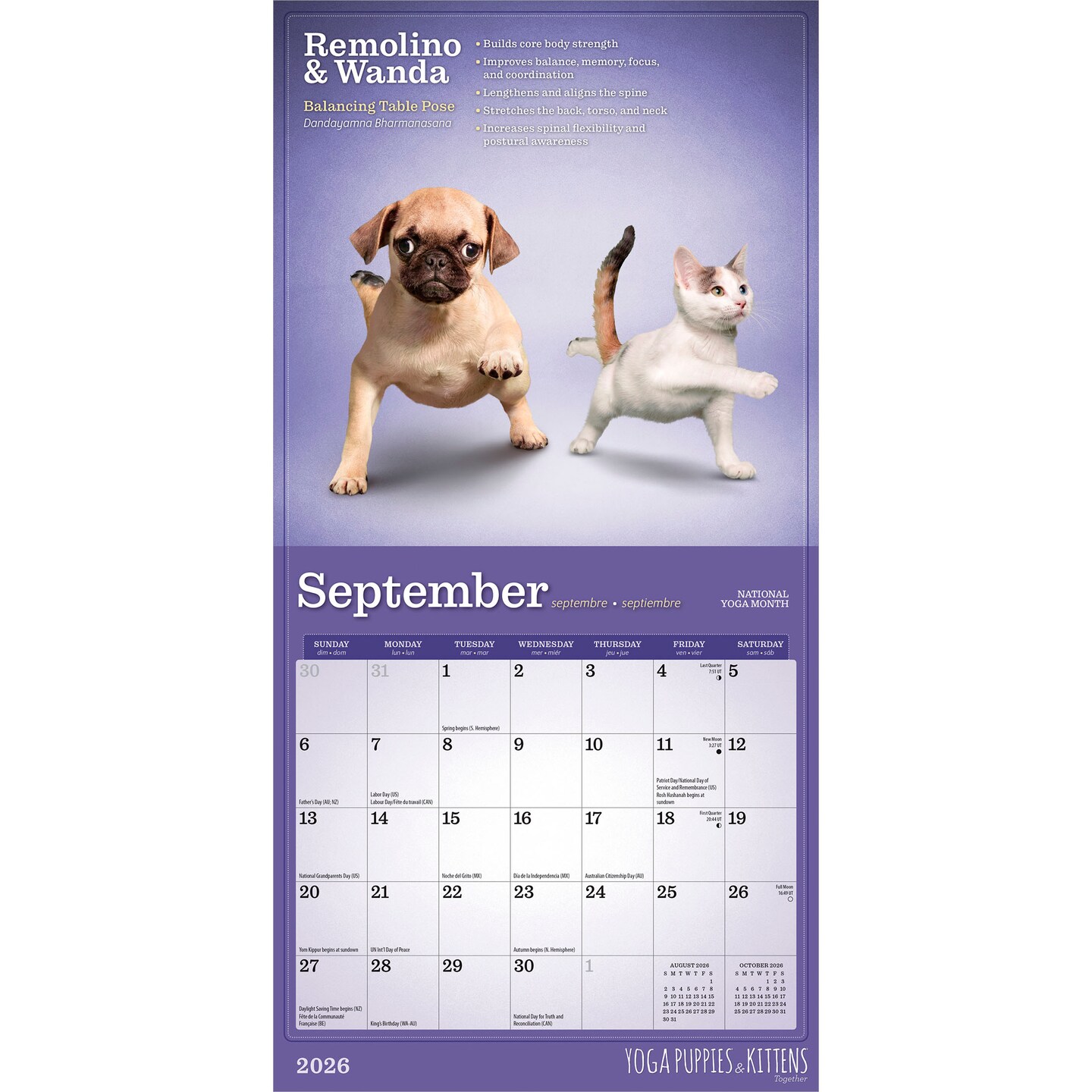 Yoga Puppies &#x26; Kittens Together OFFICIAL | 2026 7 x 14 Inch (Hanging) Monthly Mini Wall Calendar