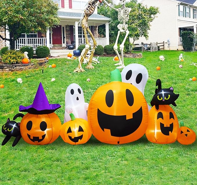 Halloween Inflatables Pumpkin Decorations Outdoor, Blow Up Yard Inflatable Halloween Pumpkin Ghost Black Cat