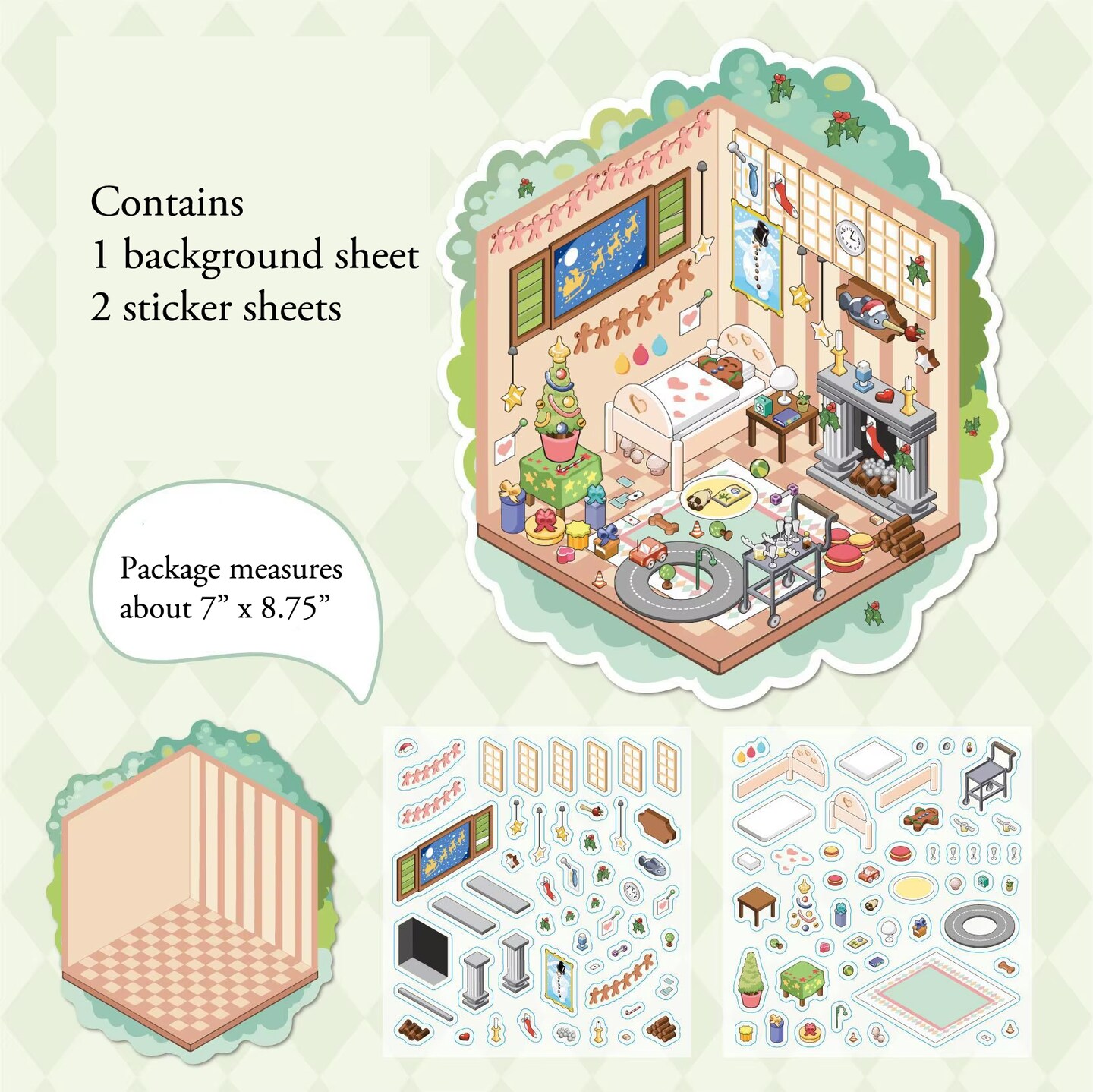 Isometric Sticker Activity Pack of 4 Styles, Cute Sticker Scenes with Tweezers, Adorabilities