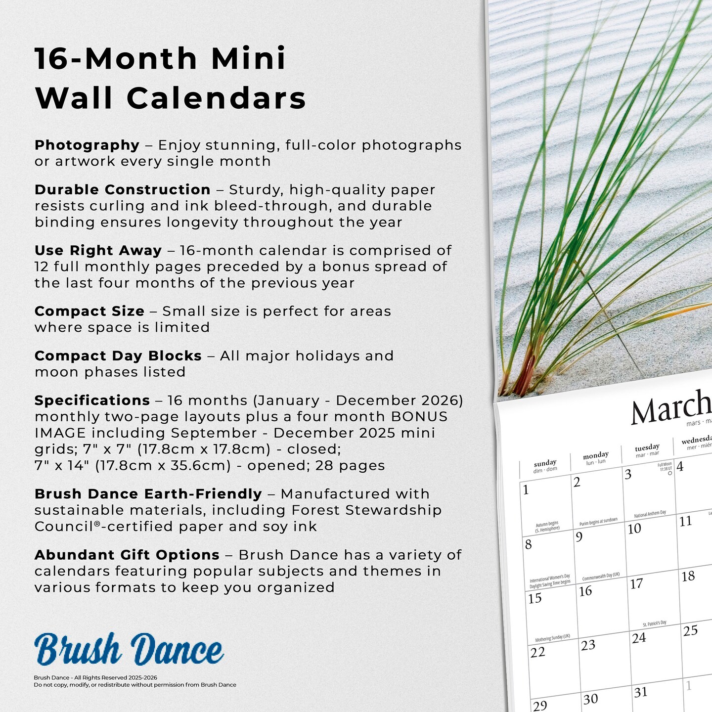 Simplicity | 2026 7 x 14 Inch (Hanging) Monthly Mini Wall Calendar
