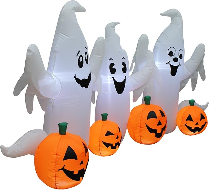Halloween Inflatables Pumpkin Carriage Outdoor Decorations, Blow Up Pumpkin Carriage with Build-in LEDs