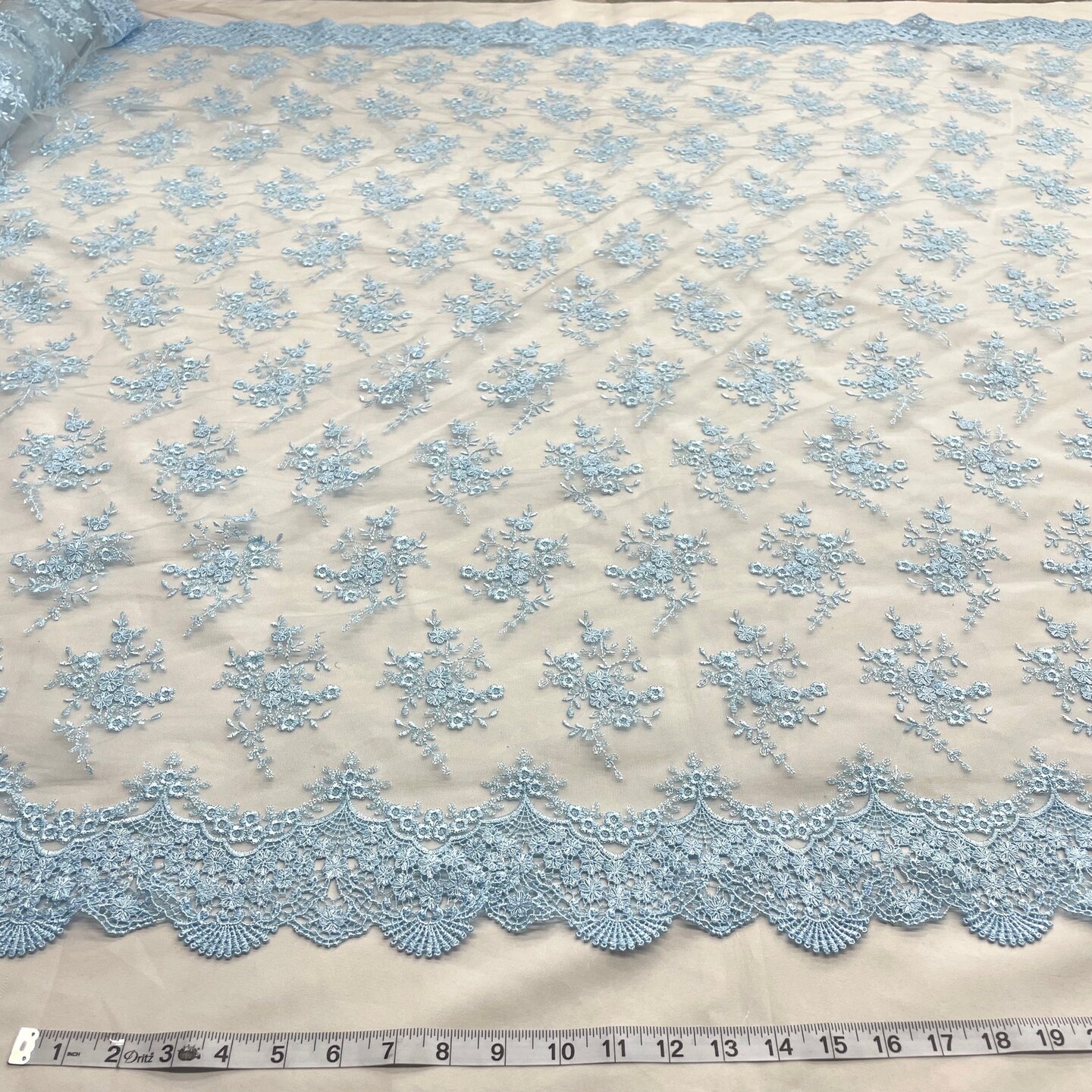 1 Yard Embroidered Lace Fabric Floral Elegant Net Mesh Wedding Dress 54" Width