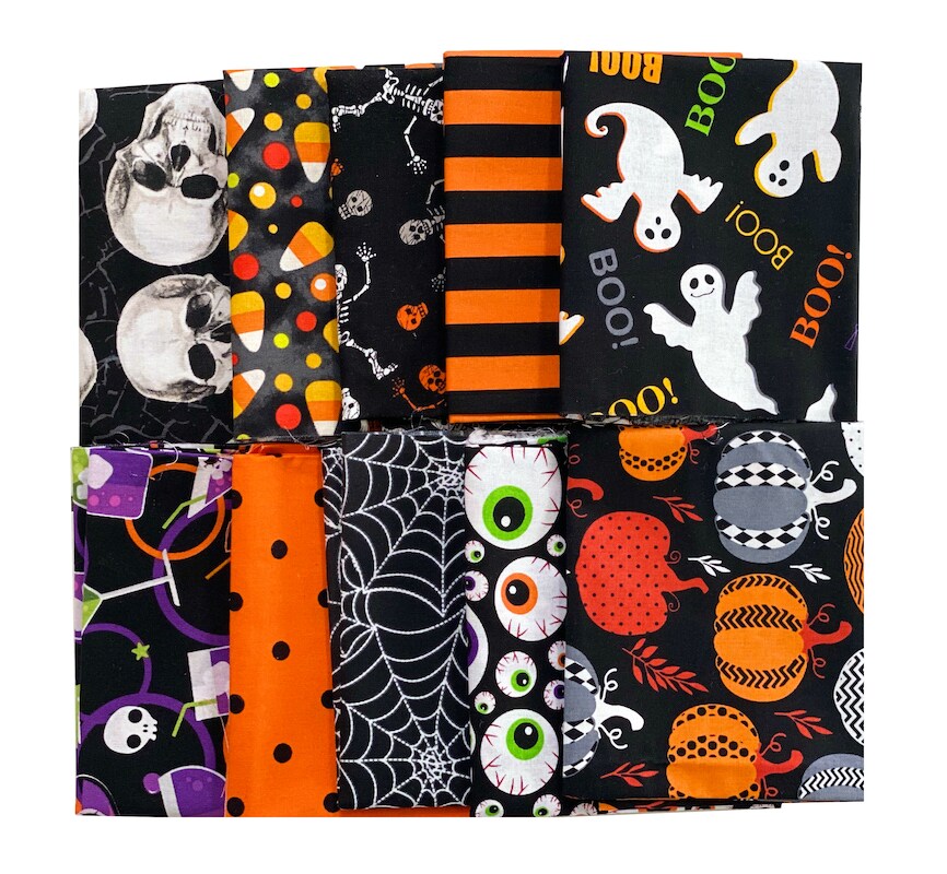 Halloween 10-Piece Cotton Fabric Fat Quarter Bundle | Sewing | Crafting | Quilting