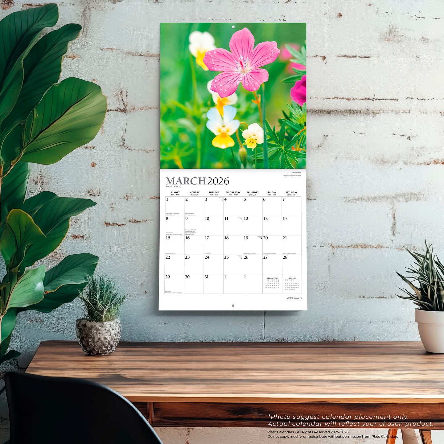 Wildflowers | 2026 12 x 24 Inch (Hanging) Monthly Square Wall Calendar | Foil Stamped Cover