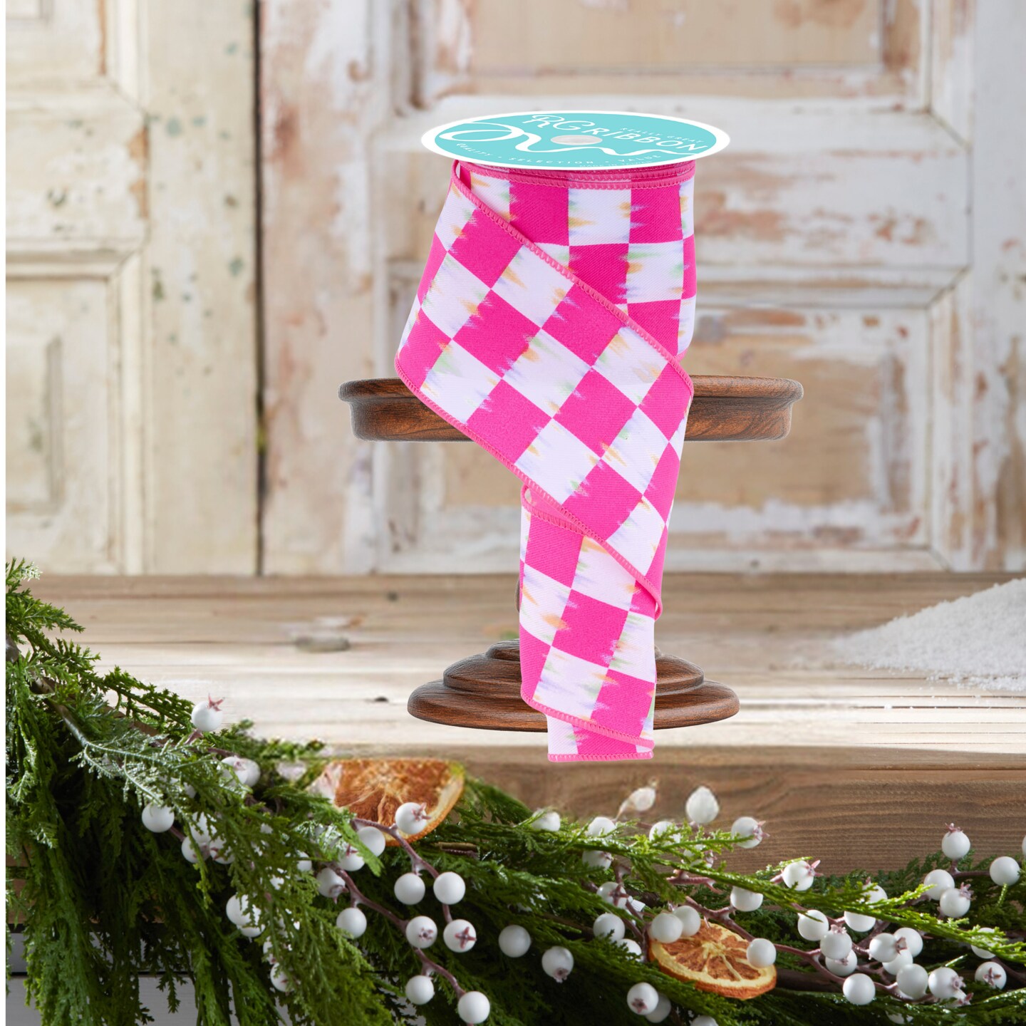 2.5&#x22; Bold Antique Checkerboard Ribbon: Hot Pink (10 Yards)