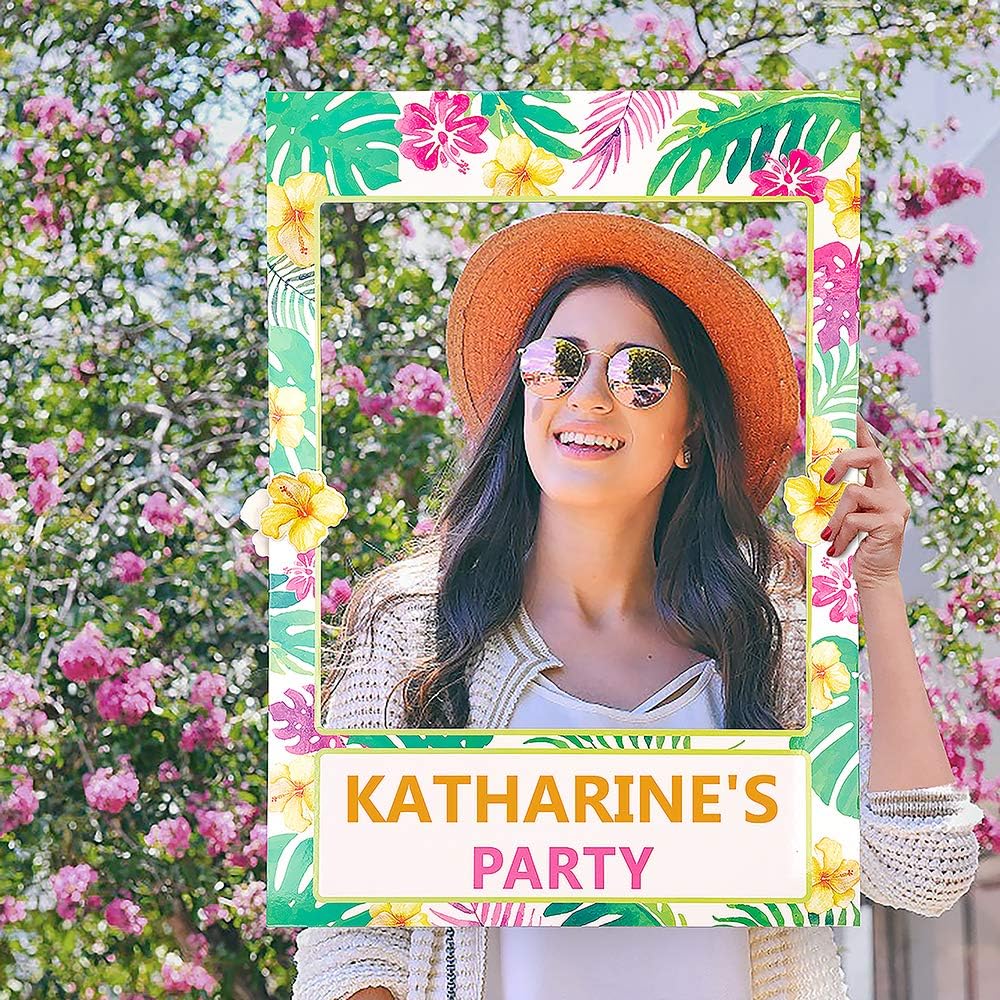 2 in 1 Luau Photo Booth Props Frame Party Supplies: Hawaiian Tropical Tiki Birthday Baby Shower Bridal Shower Wedding Decorations (Assembly Needed)
