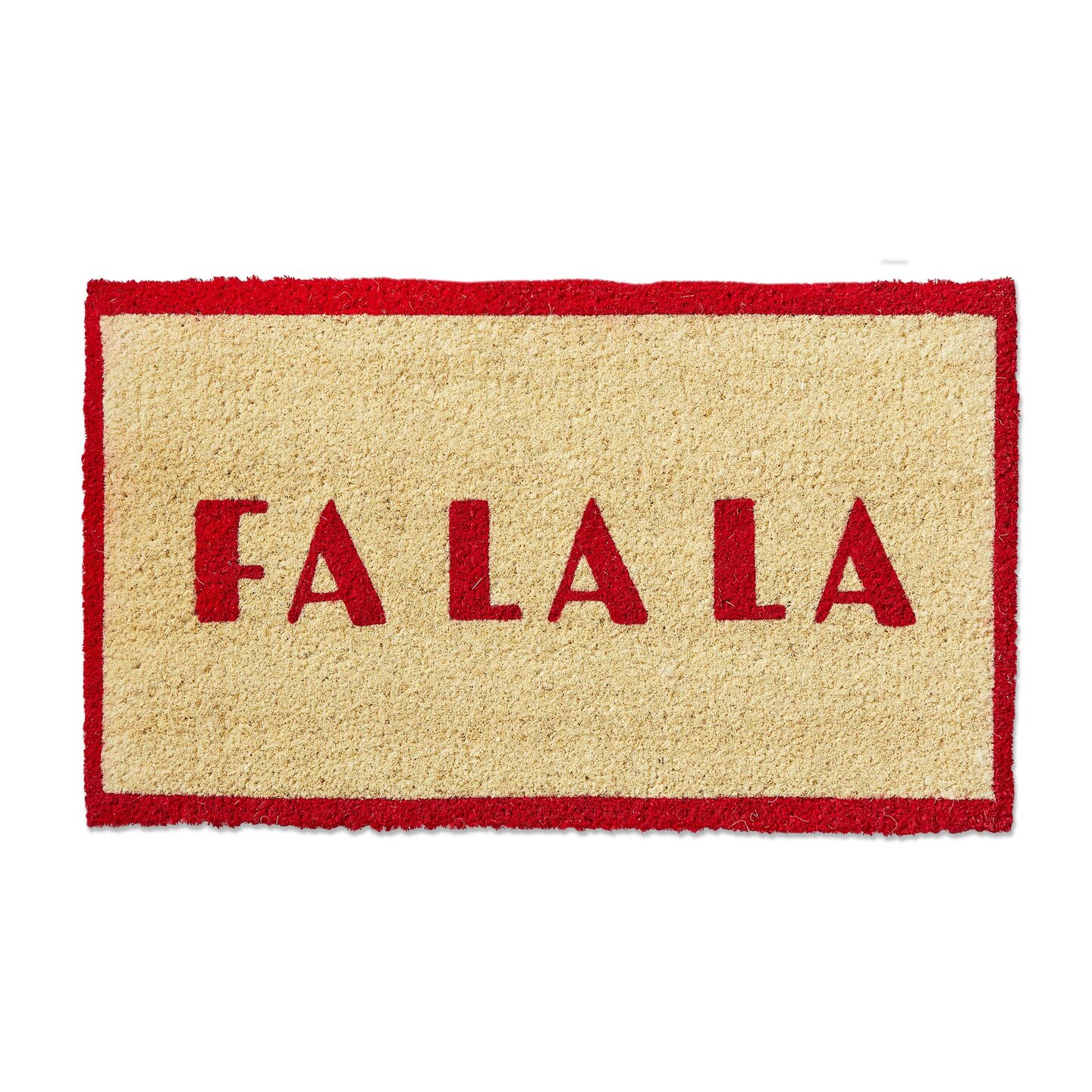 Fa La La Coir Door Mat - Christmas Natural Coir Doormat, Red, 30" x 17" x 1", Easy to Clean