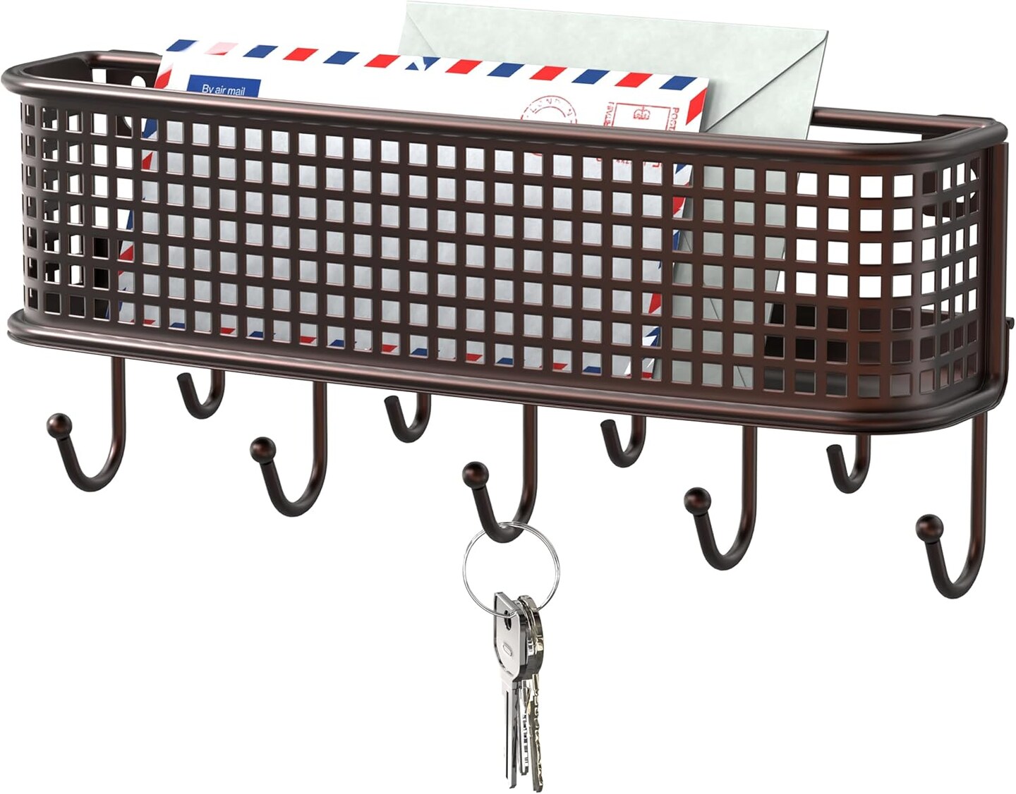 Wall Key Holder and Mail Organizer, Bronze