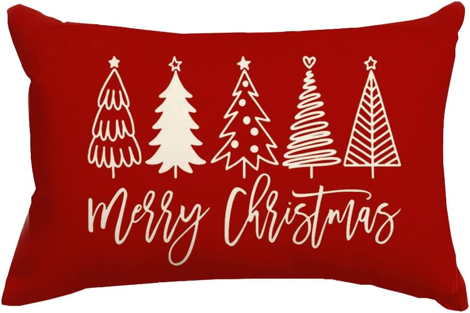Christmas Pillow Covers 12x20 Inch,Merry Christmas Tree Pillows Decorative Throw Pillows,Xmas Red Cushion Cover Decor for Holiday Couch Sofa Outdoor Lumbar(6)