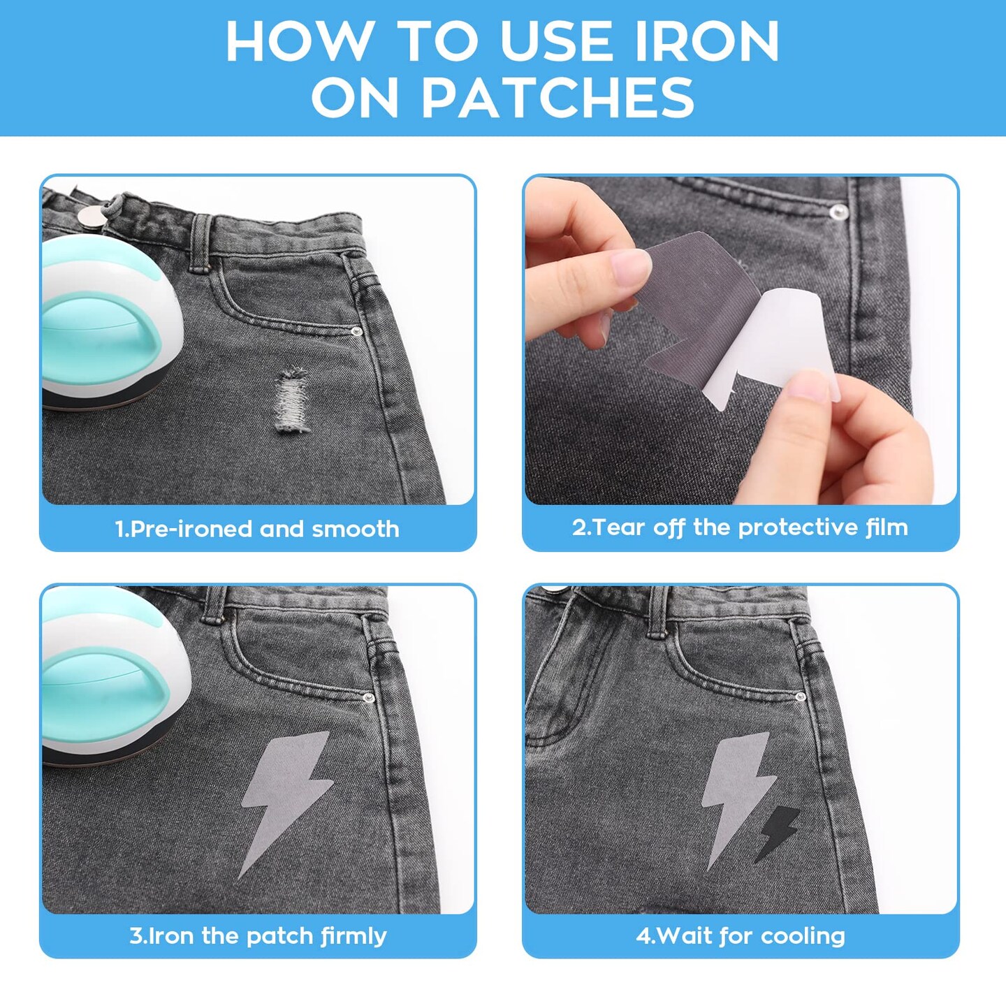 Iron on Patches for Clothing Repair, 20 PCS Multi-Colored Fabric Patches for Clothes Repair, 20 Shades Iron Patches for Clothes, Clothing Repair Decorating Kit 3.7&#x22; by 4.9&#x22;