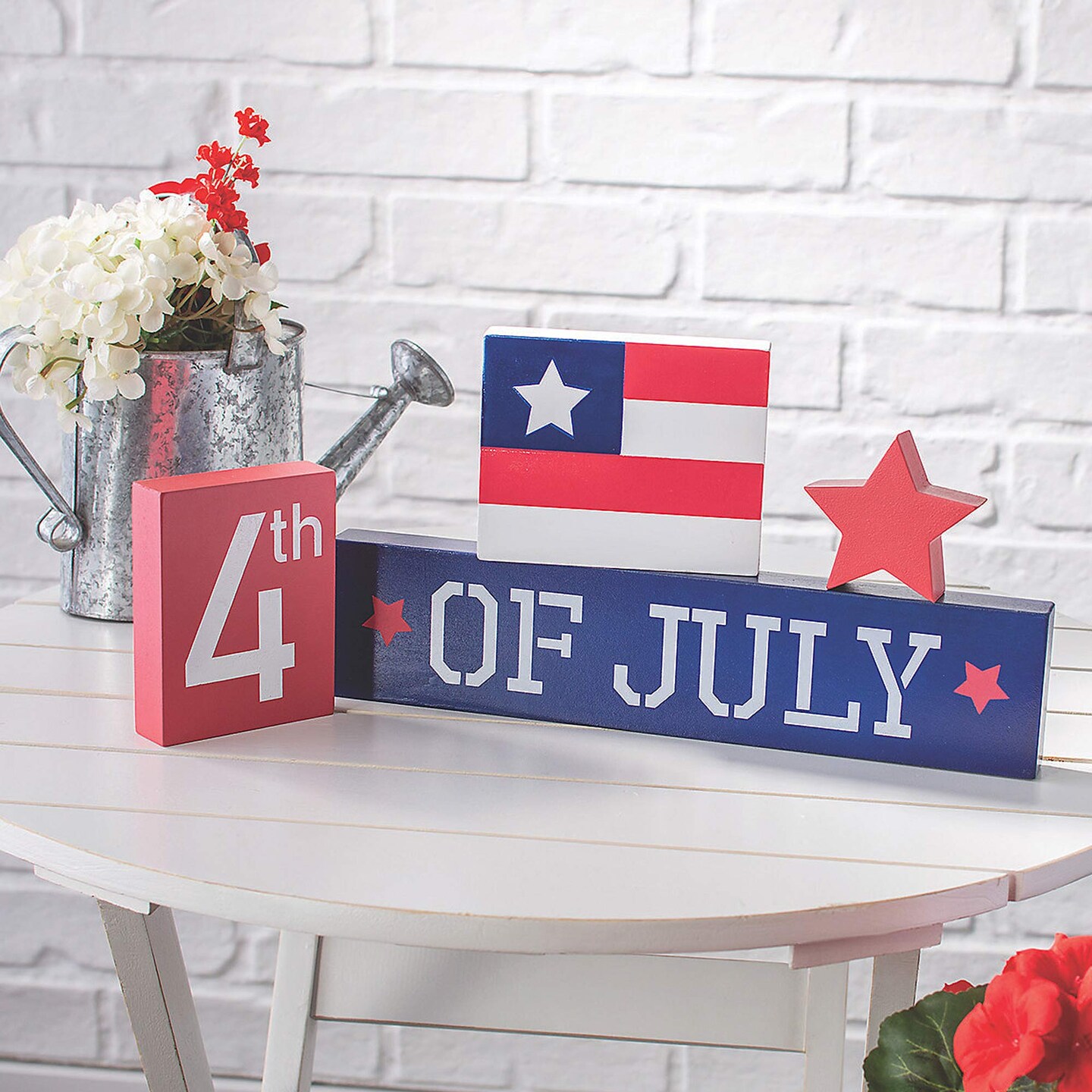 4th of July Patriotic Tabletop Blocks 4 Pieces