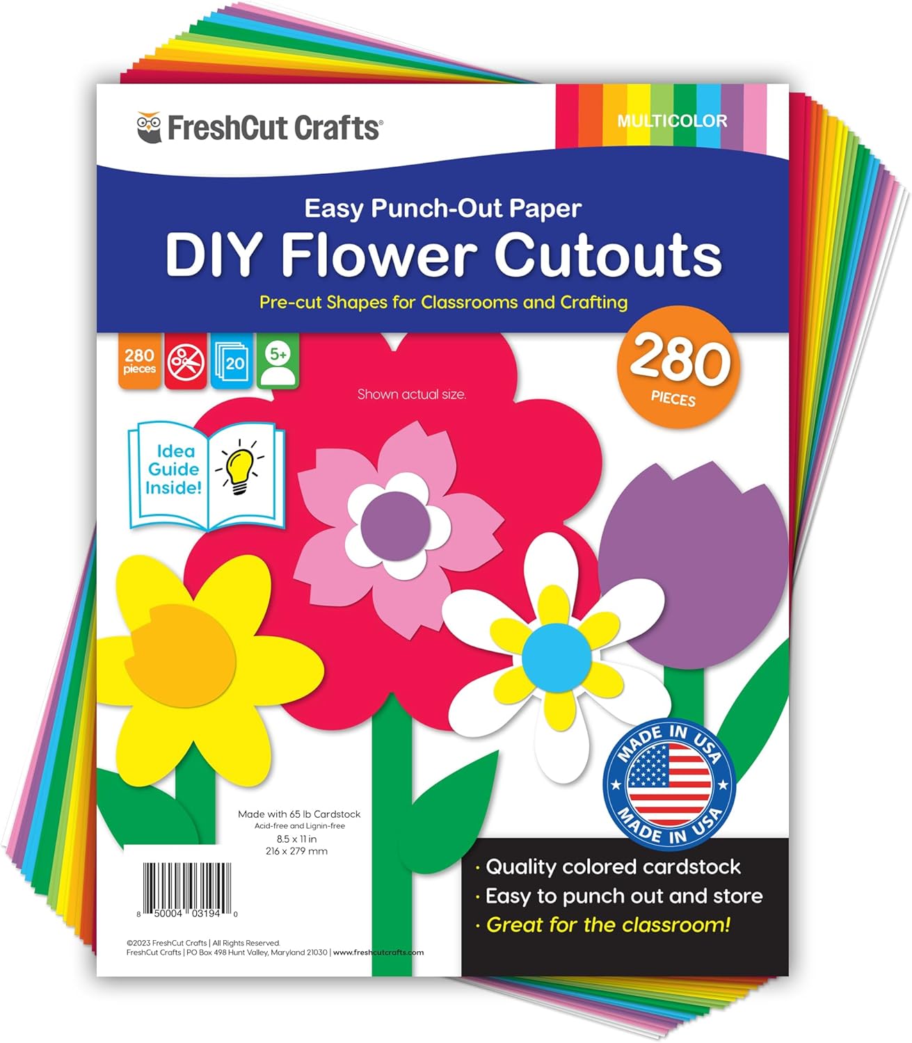 280 Pieces of DIY Flower Cutouts with IDEA Guide - 2-Sided Punch Out Tulips, Daisies, Daffodils, Flowers Ideal for Spring Craft Projects, and Mother's Day DIY Gift Craft