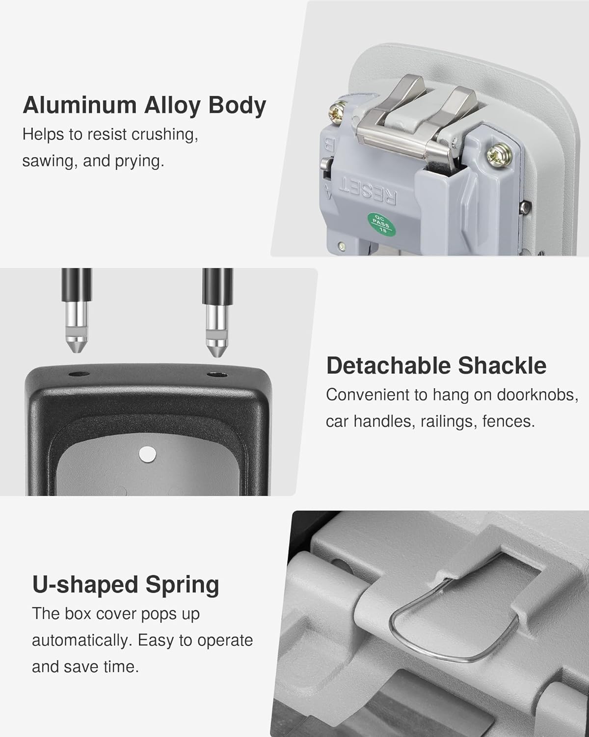 Large Key Lock Box Resettable Combination Code Lockbox, Portable Wall Mount Lockbox Waterproof Security Safe Box for Outside Outdoor Home Office Door Handle House Key, Gray