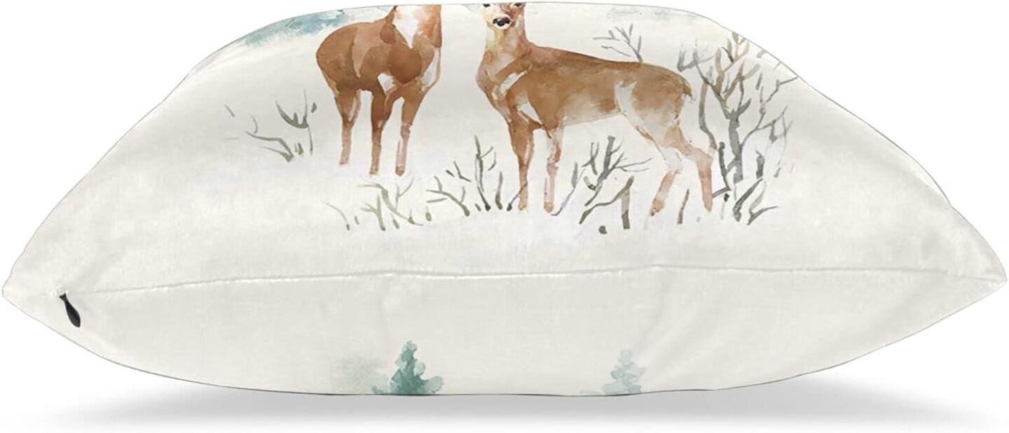 Rustic Deer Pillow Covers 16 X 16 Set of 2 Holiday Winter Throw Pillow Covers Nature Forest Snow Christmas Tree Decorative Pillowcase Square Cushion Cover Decor for Home Couch Sofa Bedding