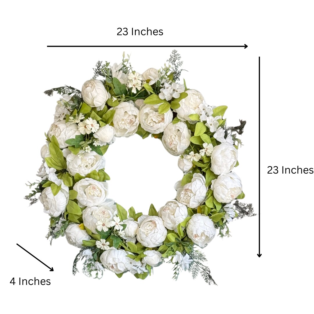Zoey White Green Faux Peony Flower Wreath 23" All Season Indoor Outdoor Decor