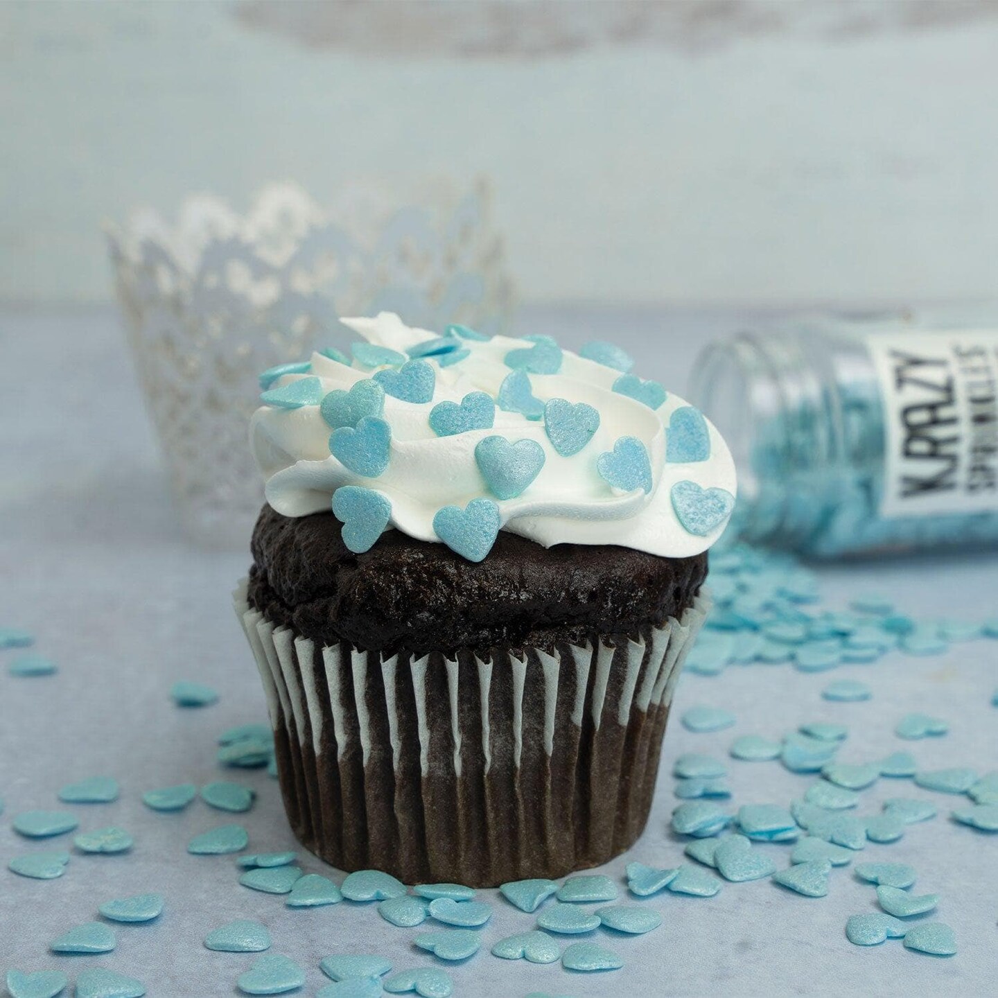 Krazy Sprinkles - Blue Pearl Hearts (1/2 Cup, 1x Jar) for Cakes, Ice Cream &#x26; Cookies