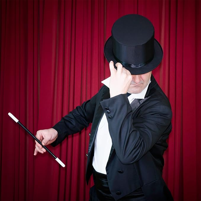 4E&#x27;s Novelty 6&#x22; Black Top Hat Costume Men &#x26; Women, Tall Felt Hat with Satin Ribbon, Perfect for Magician, Circus, Snowman Roleplay &#x26; Dress Up Party