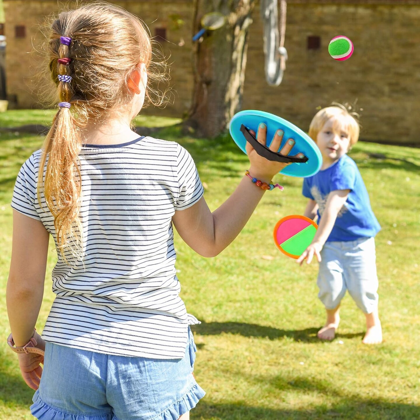 Valentine Gifts for Kids Toss and Catch Game Set, Paddles and Toss Ball Sports Game, Outdoor Toys for Kids, Beach Pool Yard Camping Toys, Suitable for Kids Gift Idea (Blue+Orange)
