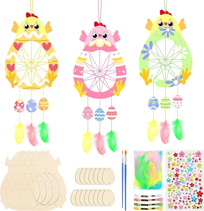 5 Pack Easter Chick Craft for Kids Paint You Own Chick Dream Catcher Craft Kit for Kids DIY Coloring Wooden Easter Arts and Crafts for Art Activity Project Project Easter Decoration