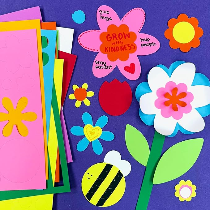 280 Pieces of DIY Flower Cutouts with IDEA Guide - 2-Sided Punch Out Tulips, Daisies, Daffodils, Flowers Ideal for Spring Craft Projects, and Mother&#x27;s Day DIY Gift Craft