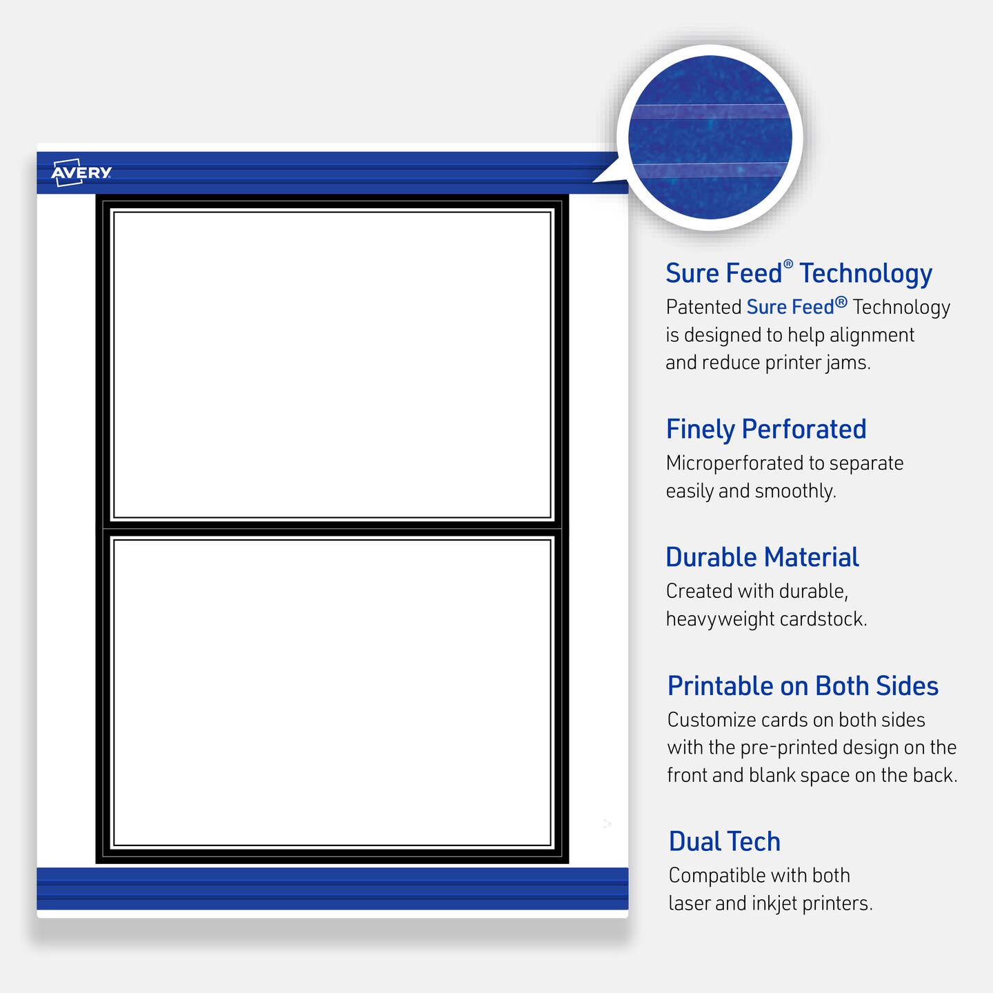 Avery Printable Rectangle Invitation Cards, Double Black Border, 5&#x22; x 7&#x22;, Matte White Rectangle Invitation Cards, Laser/Inkjet, 20ct, Great for Invitation Cards