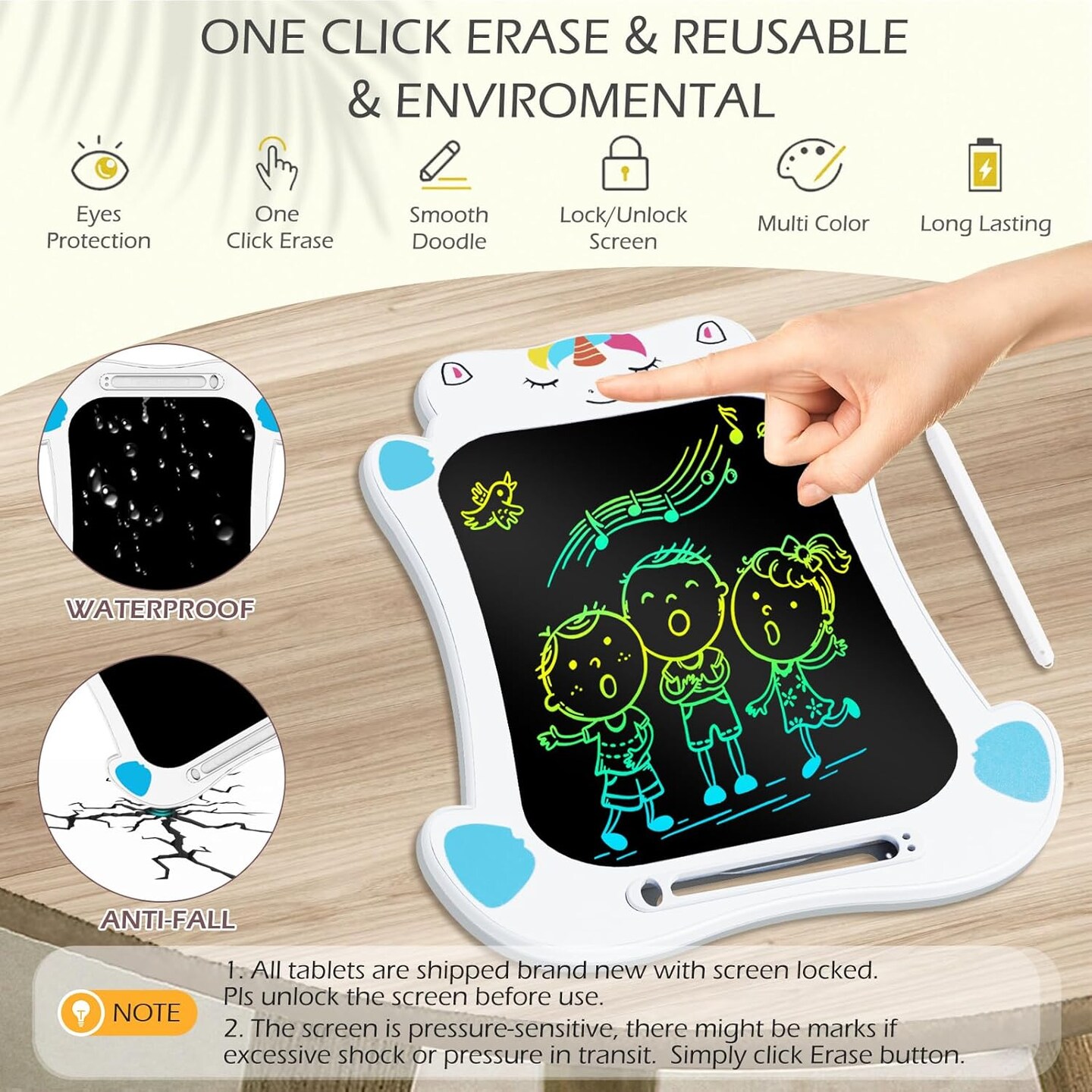 LCD Drawing Writing Tablet - Drawing Pad Doodle Board for Kids Toddlers Drawing Toy Educational Learning Toys Christmas Birthday Gift 2 3 4 5 6 7 8 Year Old Girls Boys (Dino&#x26;Unicorn)