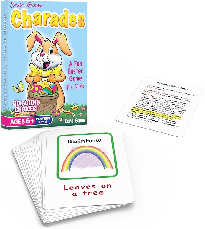 Easter Bunny Charades for Kids &#x2013; A Fun Spring/Easter-Themed Game - No Reading Required - Makes a Great Gift or Easter Basket Stuffer - 80 Acting Choices - No Timer Needed - Ages 6+