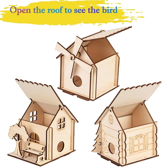 3 Pack Bird House Crafts for Kids Ages 8-12 5-8, DIY Wooden Arts and Crafts Kit for Children to Build, Make Your Own Birdhouse, Summer Painting Activities Crafts Gifts Outdoor Toys for Boys Girls