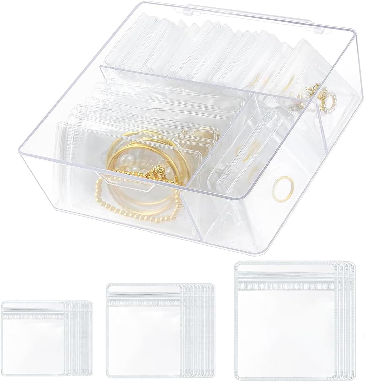 Clear Acrylic Jewelry Organizer With 60 Anti Tarnish Jewelry Bags, Jewelry Box Acrylic Storage Case For Earrings, Rings, Necklaces, Bracelets,Jewelry Holder And Jewelry Drawer Organizer For Women