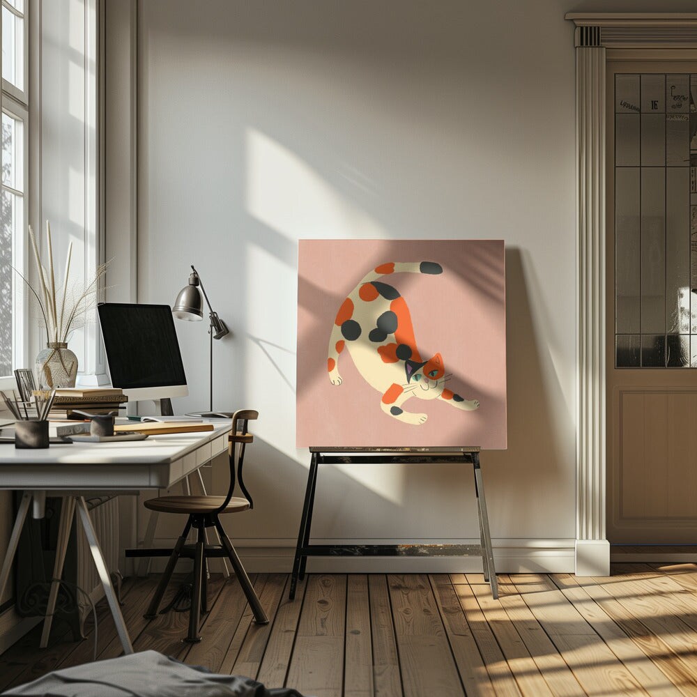 Pouncing cat Var Square Canvas Art | Modern Home Wall Decor 24x24 Canvas - Corporate Office Art