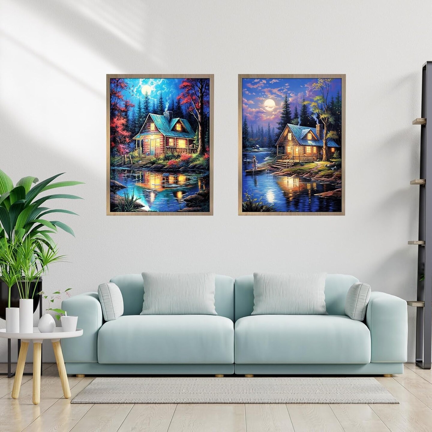 2 Pack Log Cabin Diamond Painting Kits for Adults, Lake Cabin 5D Diamond Art Kits for Adults, DIY Scenery House Full Drill Gem Art Painting Kit for Home Wall Decor