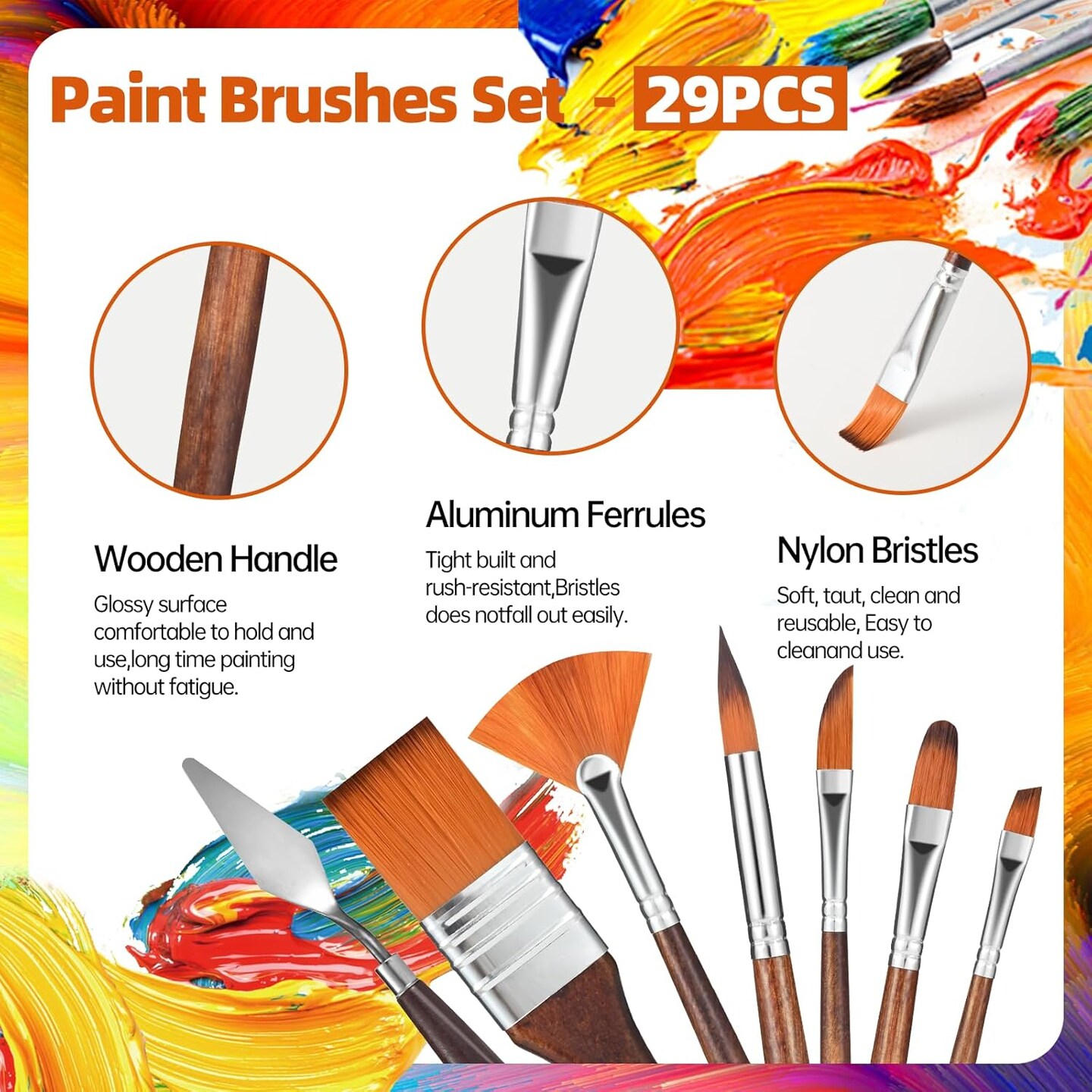 29 pcs Paint Brush Set, Acrylic Paint Brushes,Artist Series with Wide Flat,Round, Filbert, Flat, Fan,Angle,Dagger,Cat Tongue,Detail Brush,Rigger for Oil,Acrylic Canvas Paintings,Face Painting