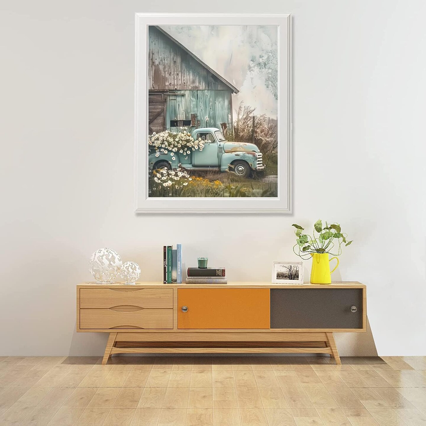 Diamond Painting Kits for Adults, Vintage Truck and Barn Full Drill Embroidery Cross Stitch Crystal Rhinestone Paintings Pictures Arts Wall Decor Painting Dots Kits