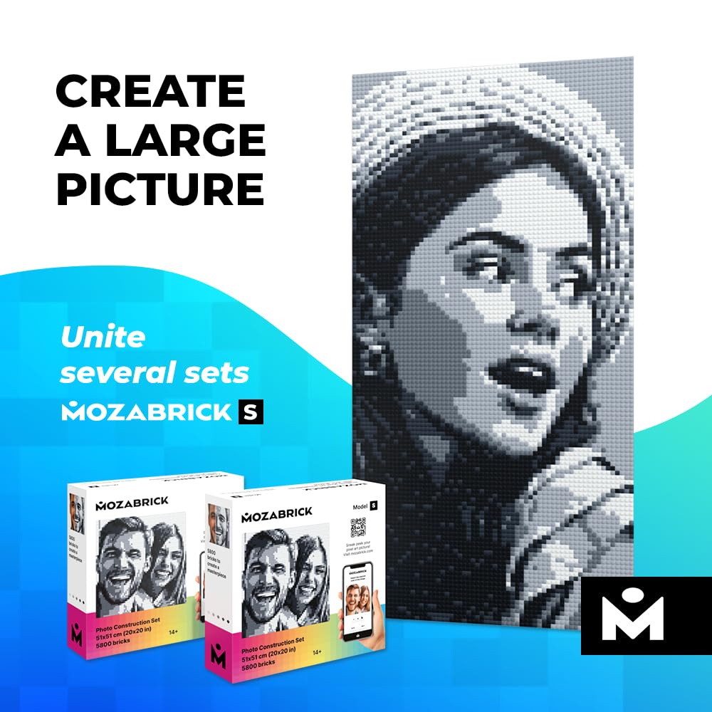 MOZABRICK Photo Construction Set Model S - Transform Any Picture into a Mosaic Wall Art Using Our Constructor and Web App. Infinite Pixel Art Possibilities Using Your Photos!