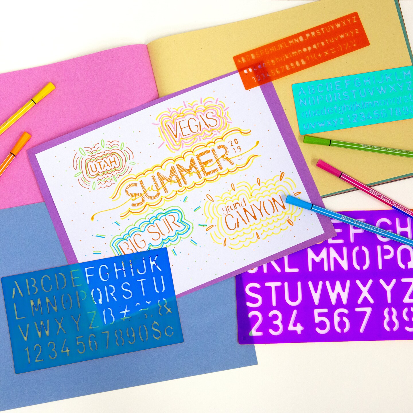 BAZIC 8, 10, 20, 30 mm Size Lettering Stencil Sets (4/Pack)