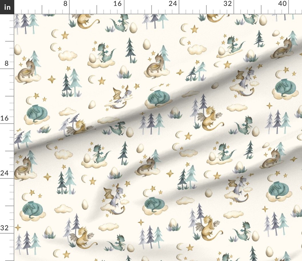 Various Fabrics by the Yard or Fat Quarter Baby Dragon Whimsical Fun Cute Happy Cheerful Fantasy Mythical Beige Blue Custom Printed Fabric by Spoonflower 12164437