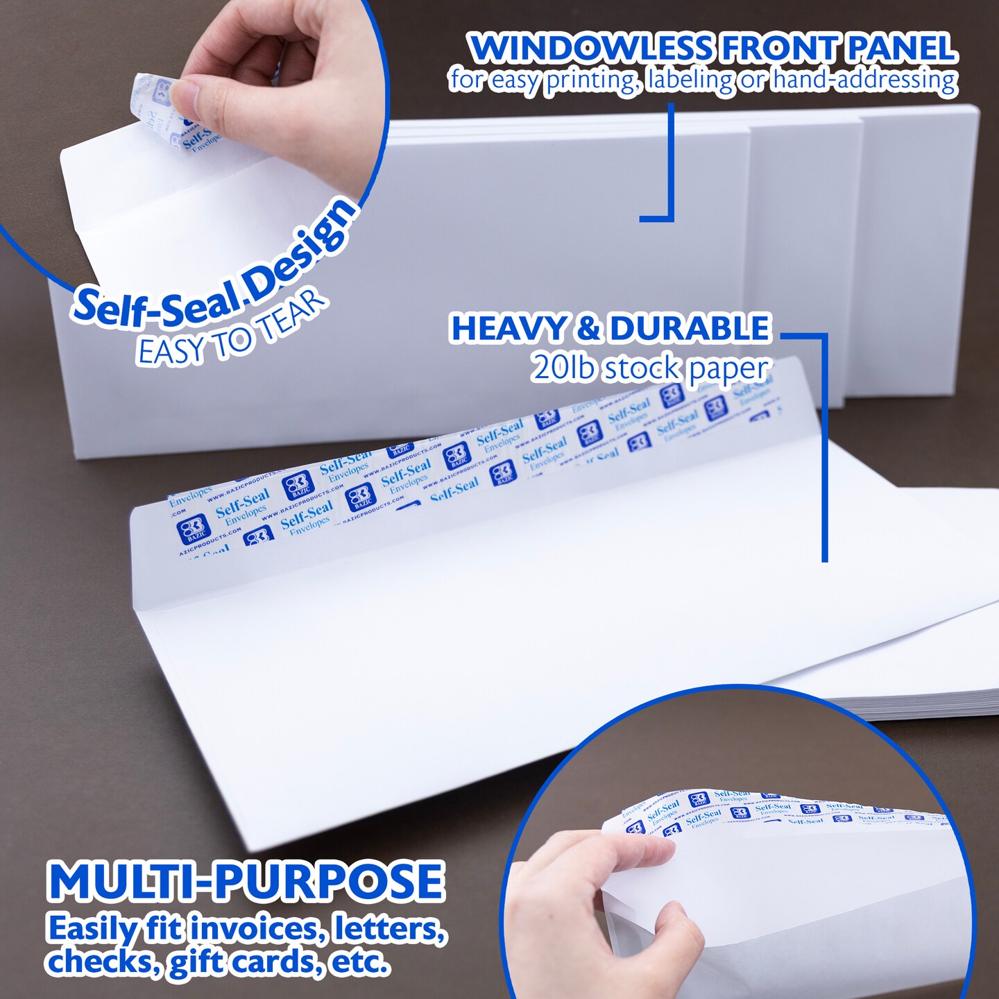 BAZIC #10 Self-Seal White Envelope (50/Pack)