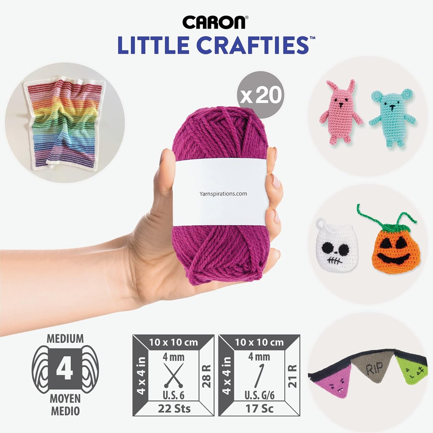 Little Crafties Mini Acrylic Yarn Multipack – 20 Count, Lightweight 3 DK Yarn for Knitting, Crochet & Art Projects, Machine Washable & Durable
