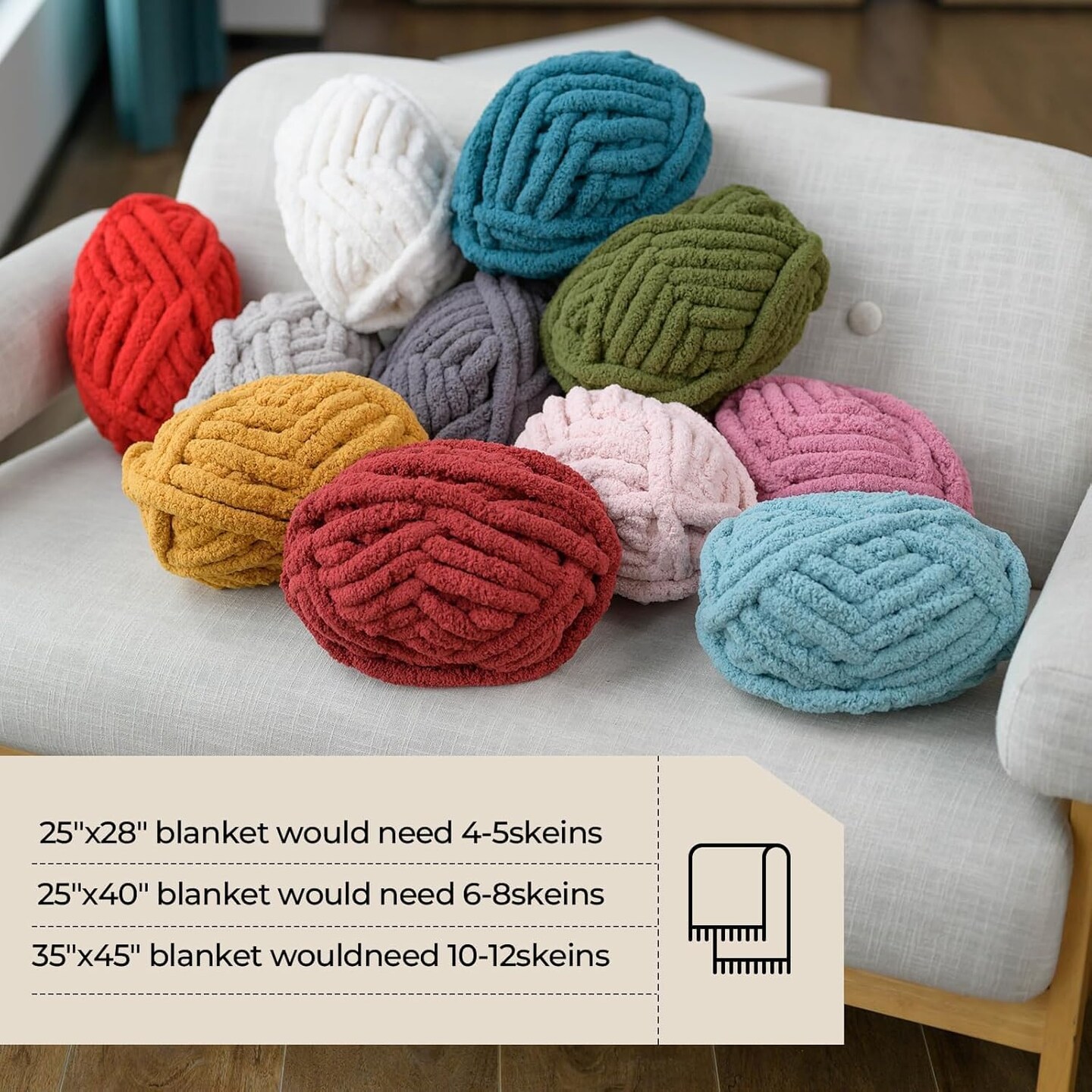 Chunky Yarn for Hand Knitting – 8 Pack Fluffy Bulky Chenille Yarn, Soft Thick Yarn for Crochet, Blankets & DIY Crafts (Orange, 28yds / 8oz Each)